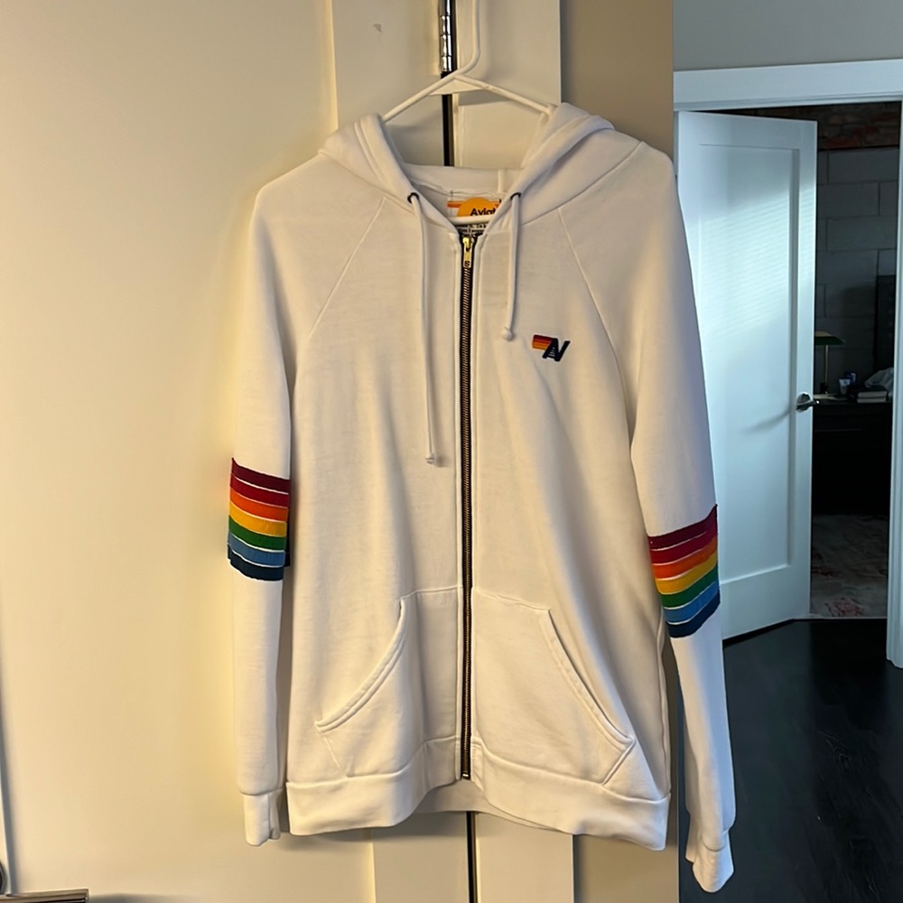 Aviator Nation Rainbow Stitch Sleeve Hoodie